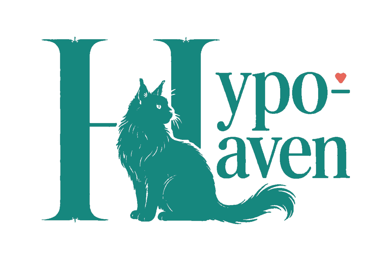 Hypo-Haven Siberians logo with cursive lettering, a fluffy Siberian cat silhouette, and a small heart
